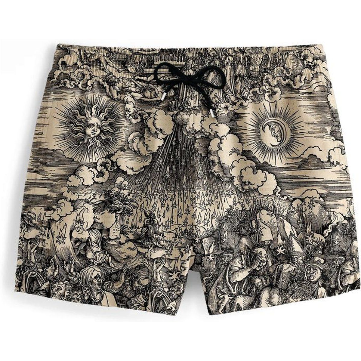 Badeshorts mit Apokalypse-Holzschnitt-Print