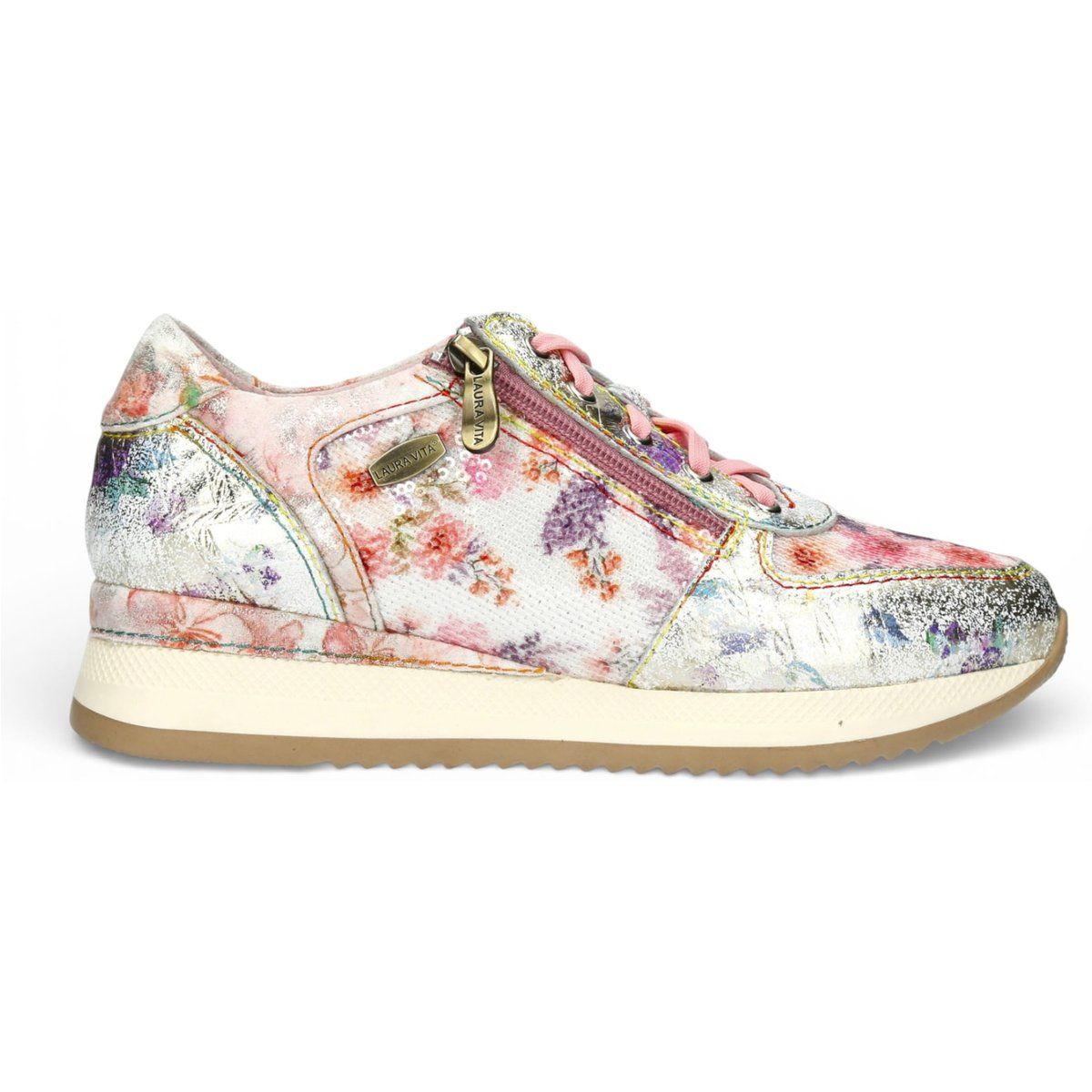 Sneakers aus Leder mit Blumendruck