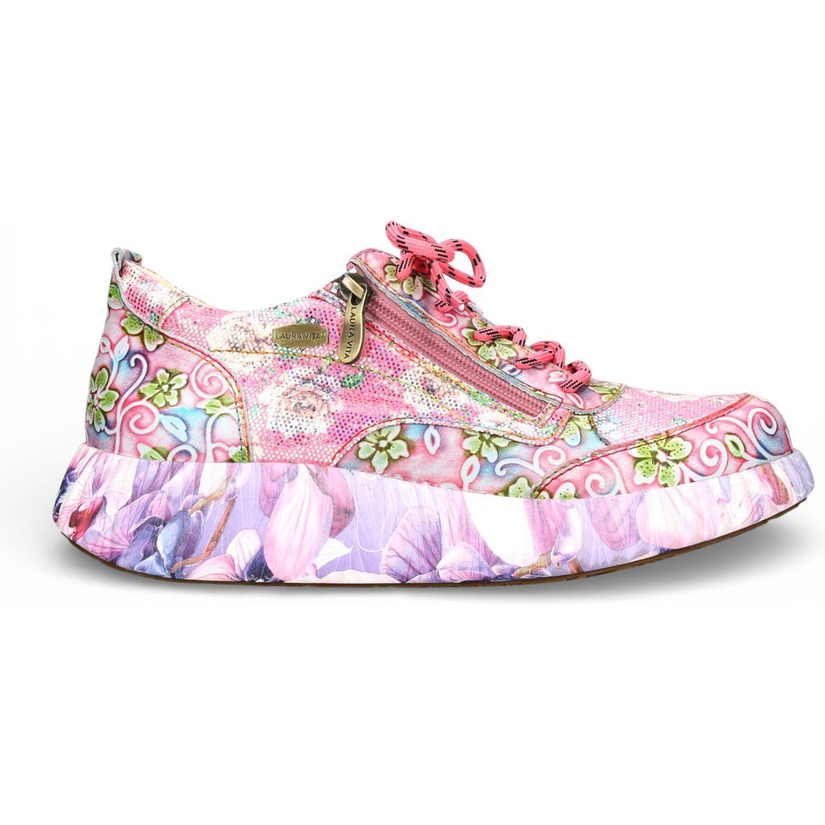 Plateau-Sneaker aus Leder mit Blumenmuster
