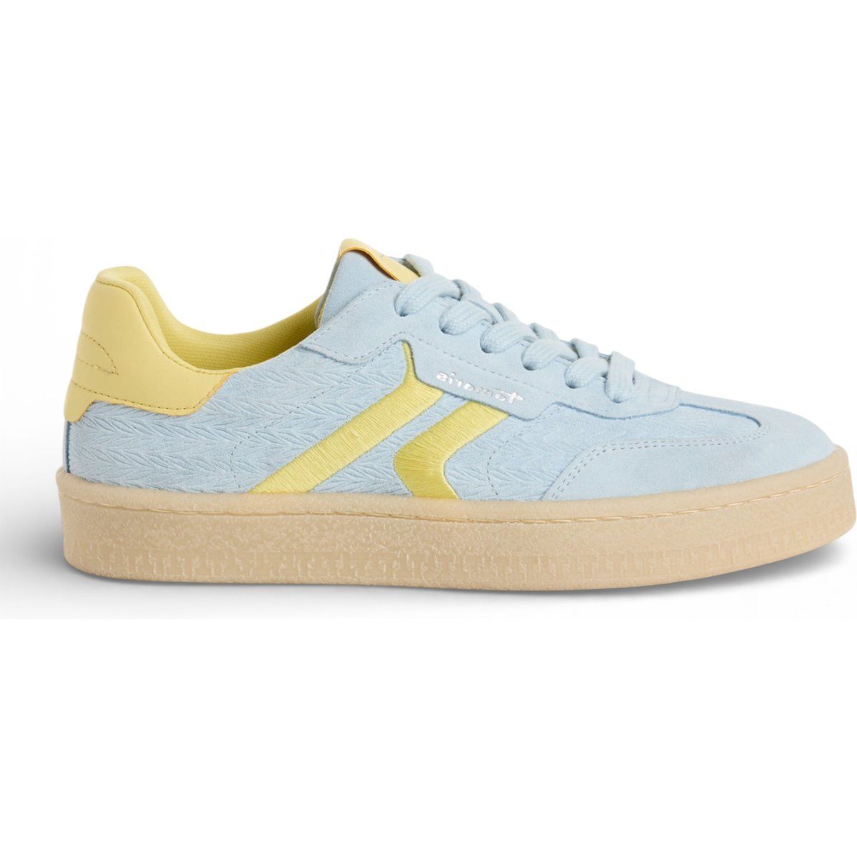Blauer Leder-Sneaker mit gelben Akzenten