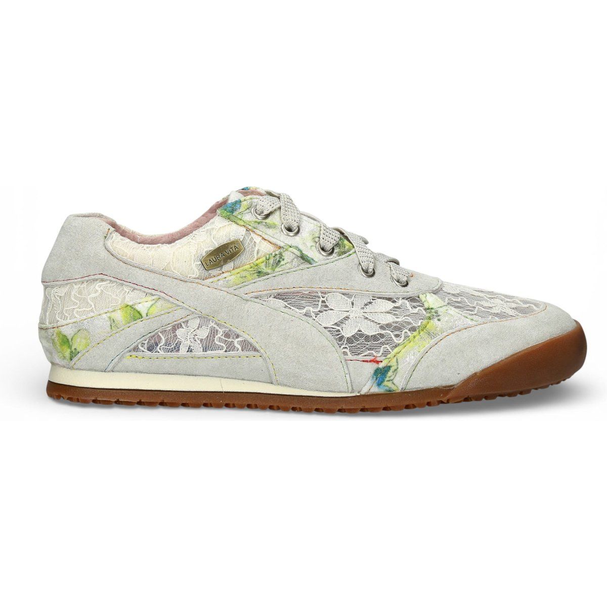 Sneaker mit floraler Spitze und Lederbesatz