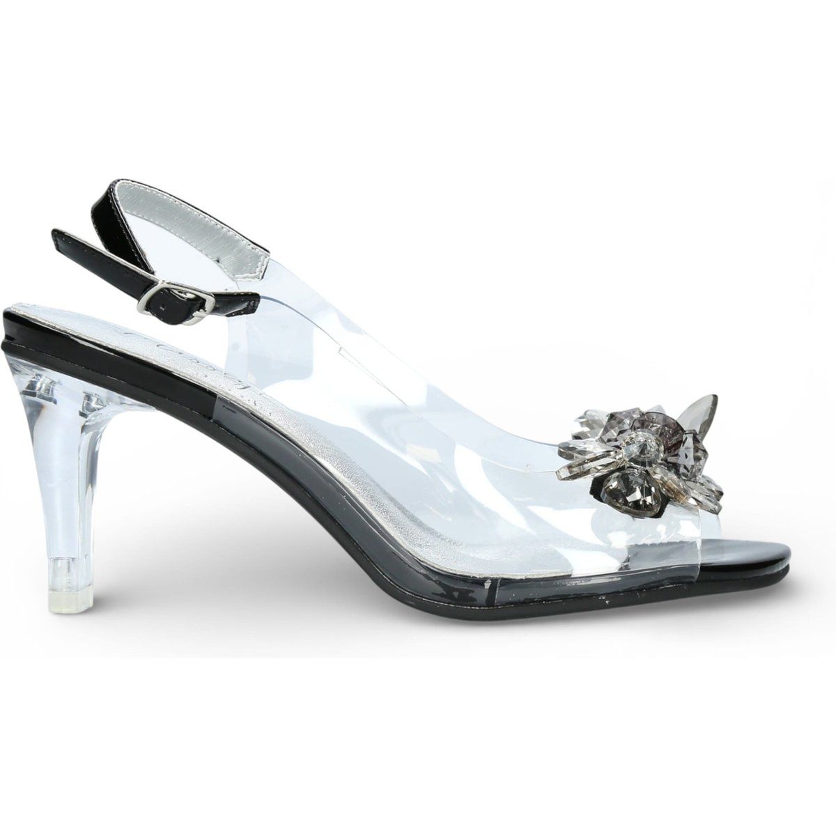 Transparente schwarze Slingback-Sandalen mit Absatz