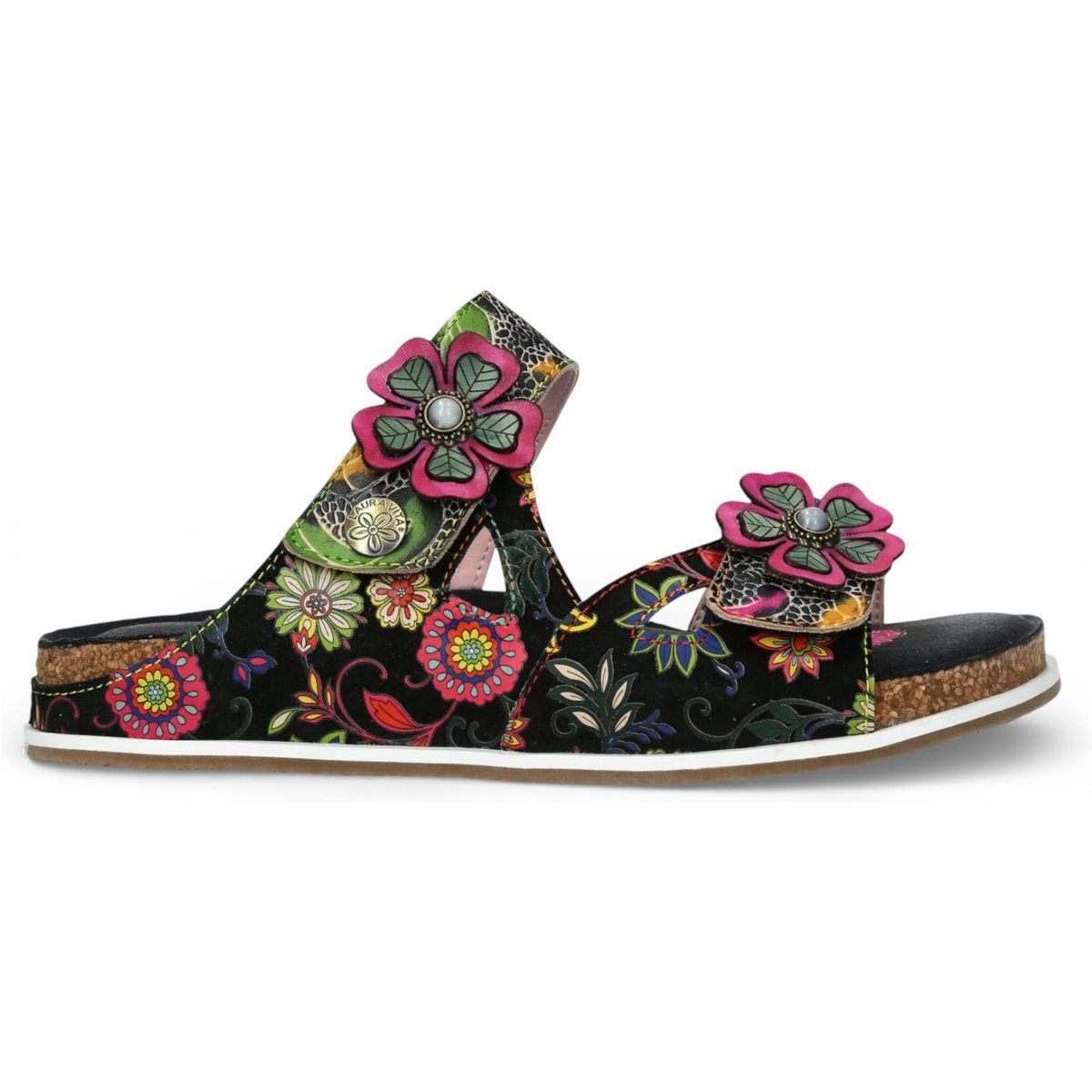 Florale Komfortsandalen aus Leder