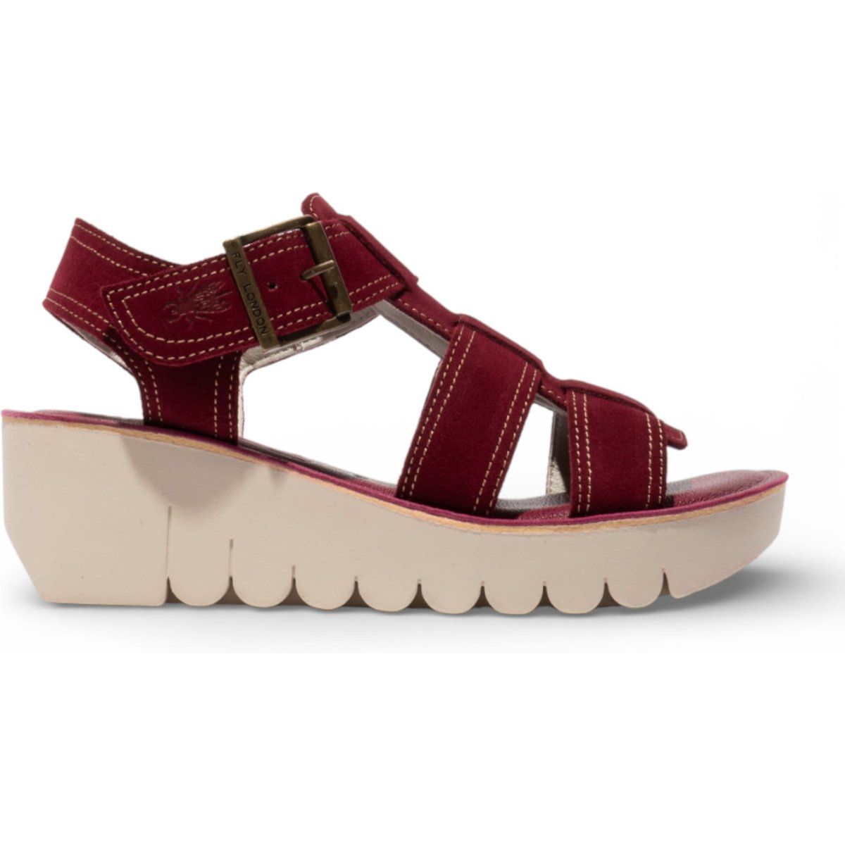 Plateau-Sandalen mit Keilabsatz in Beerenrot