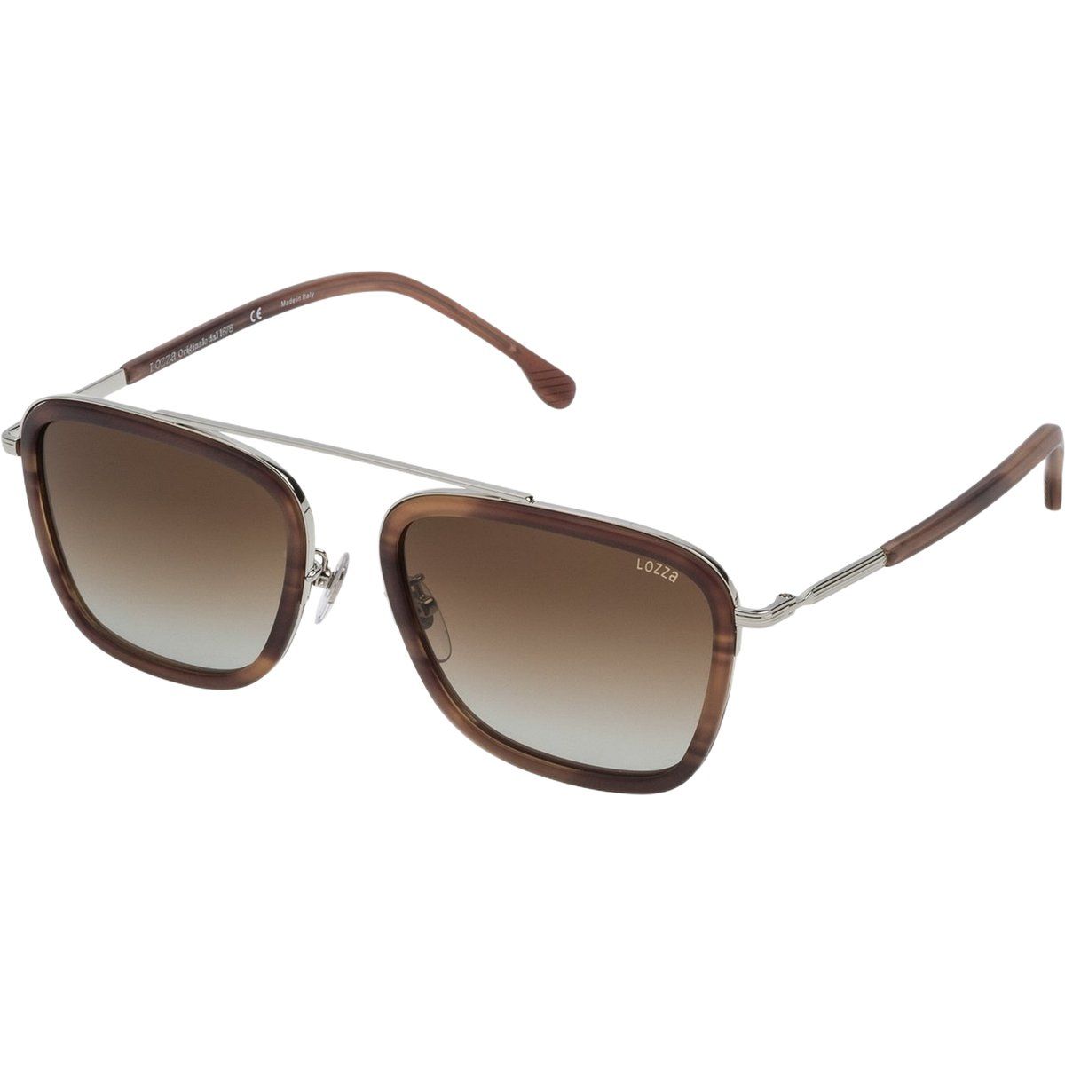 Quadratische Havana Sonnenbrille mit Silberrahmen