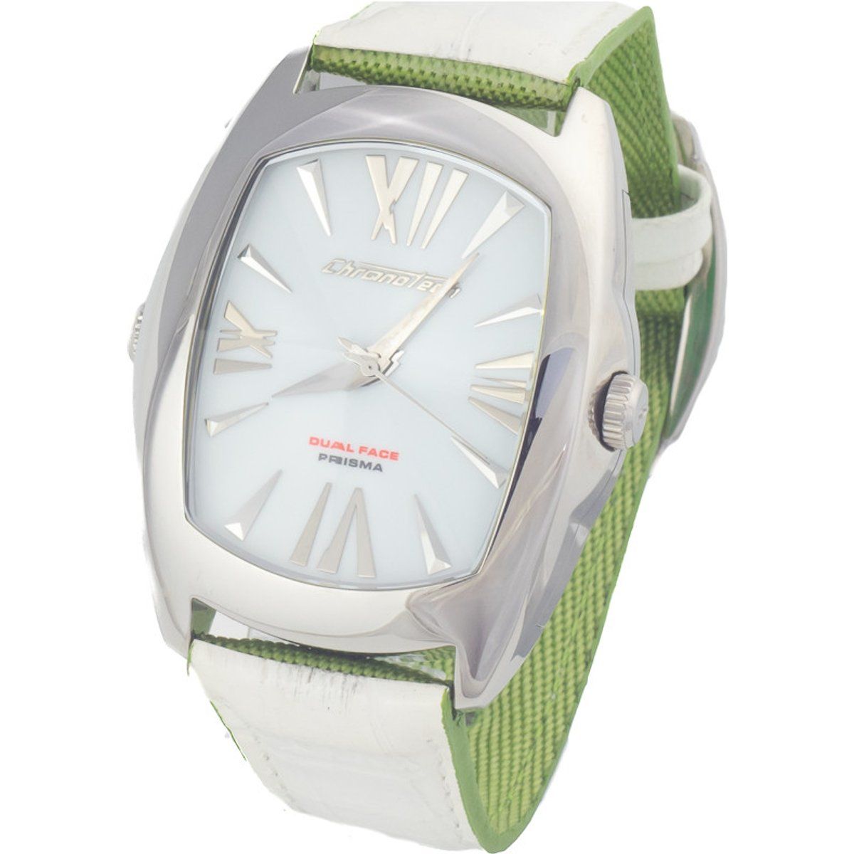 Chronotech Silberfarbene Uhr mit Grünem Armband