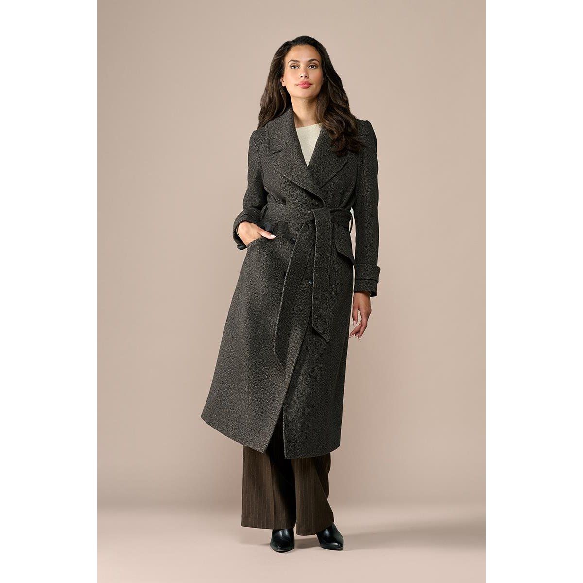 Eleganter Trenchcoat aus Wollmischgewebe mit Fischgrätmuster