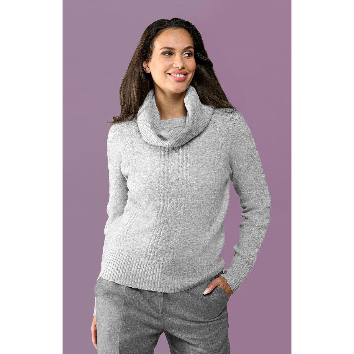 Zopfstrickpullover mit Wasserfallausschnitt