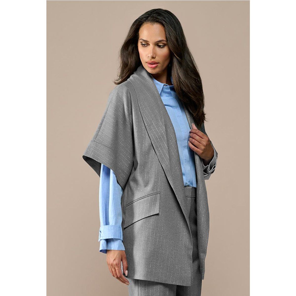 Glitzernder Nadelstreifen Kimono Blazer Jacke