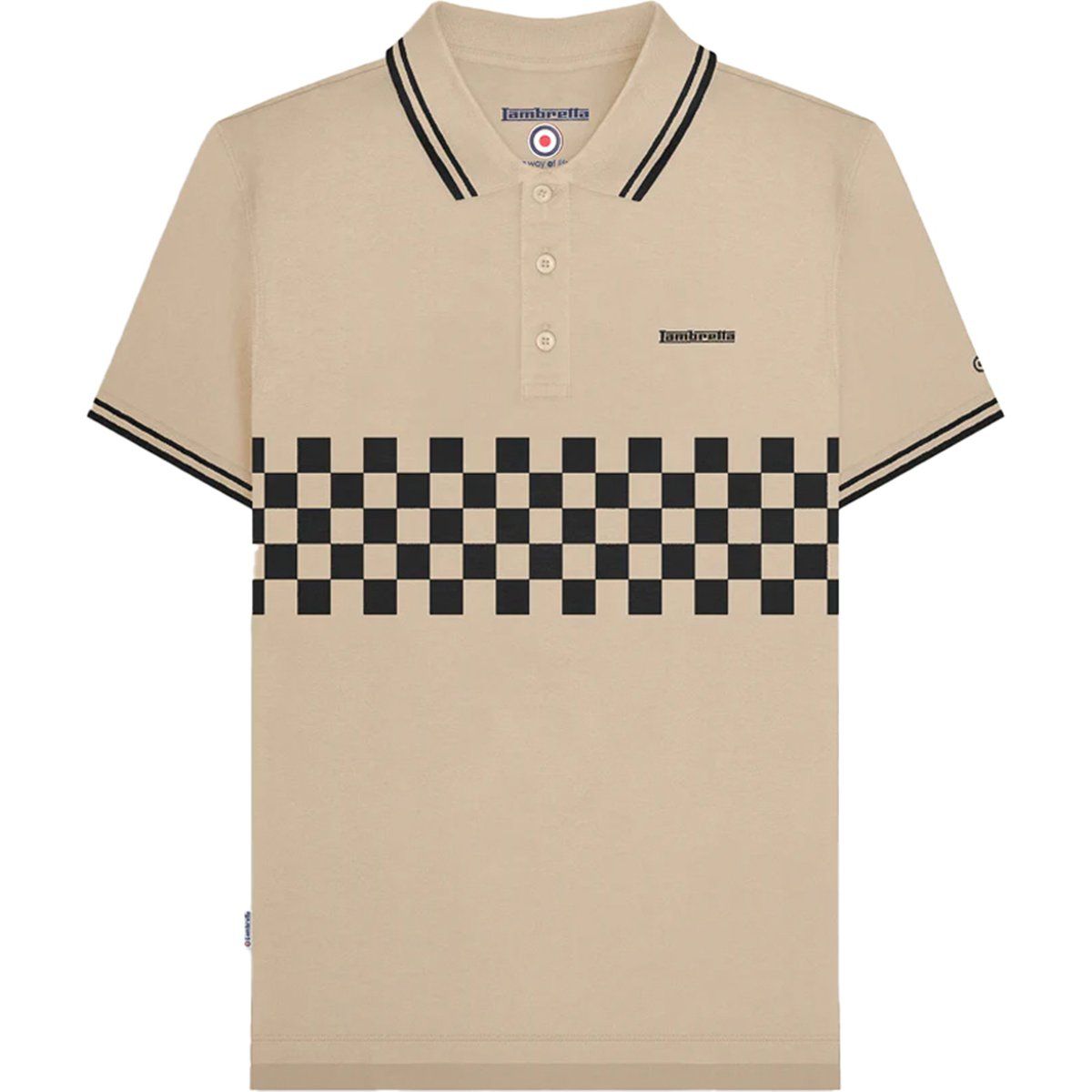 Lambretta - "SS25" Poloshirt Mit kontrastfarbenen Streifen für Herren (Steinfarben/Schwarz)