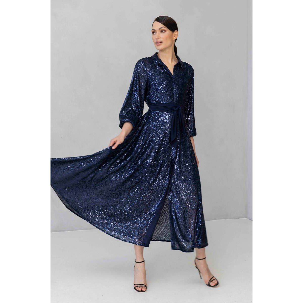 Elegantes Pailletten-Midi-Hemdkleid