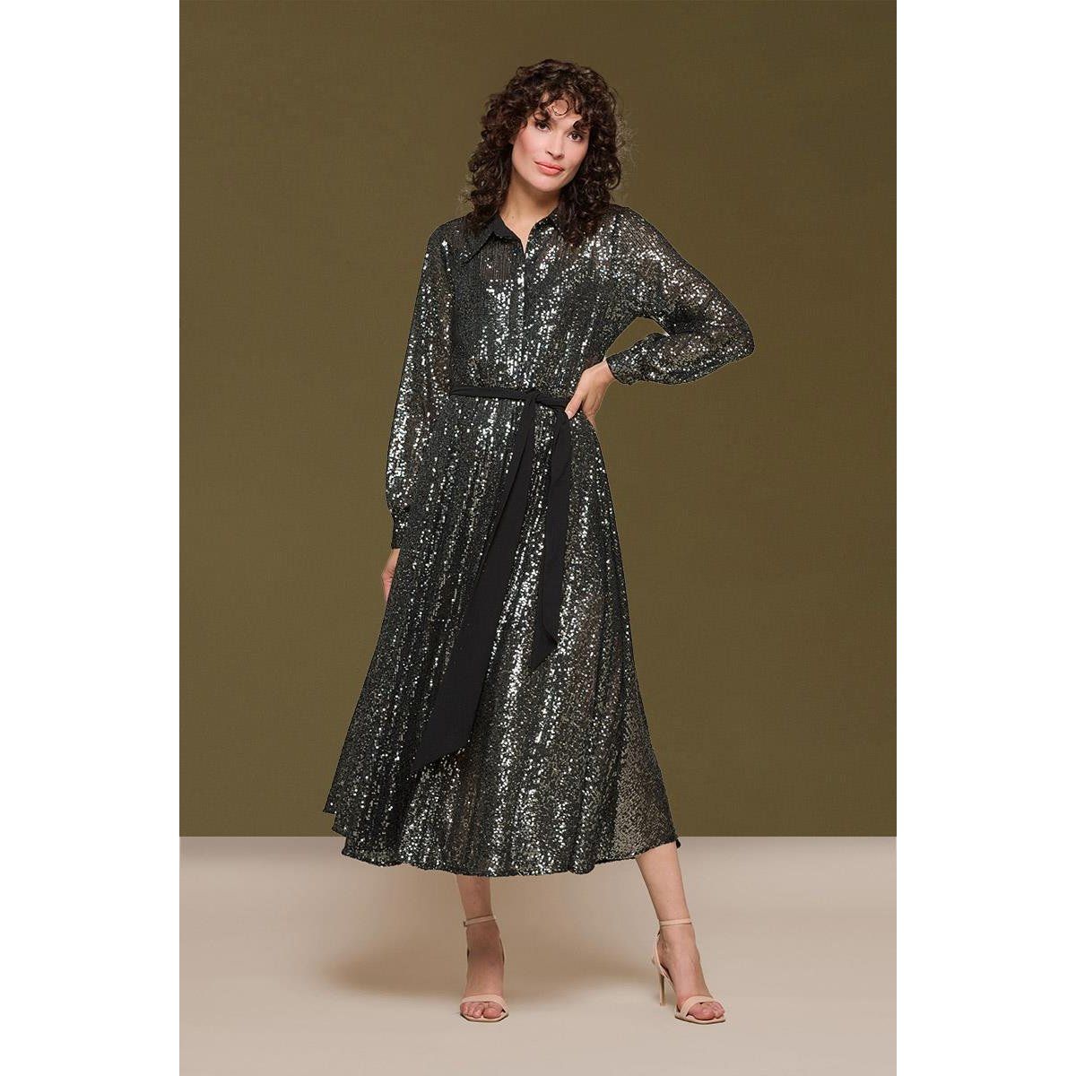 Metallic Pailletten-Midi-Hemdkleid