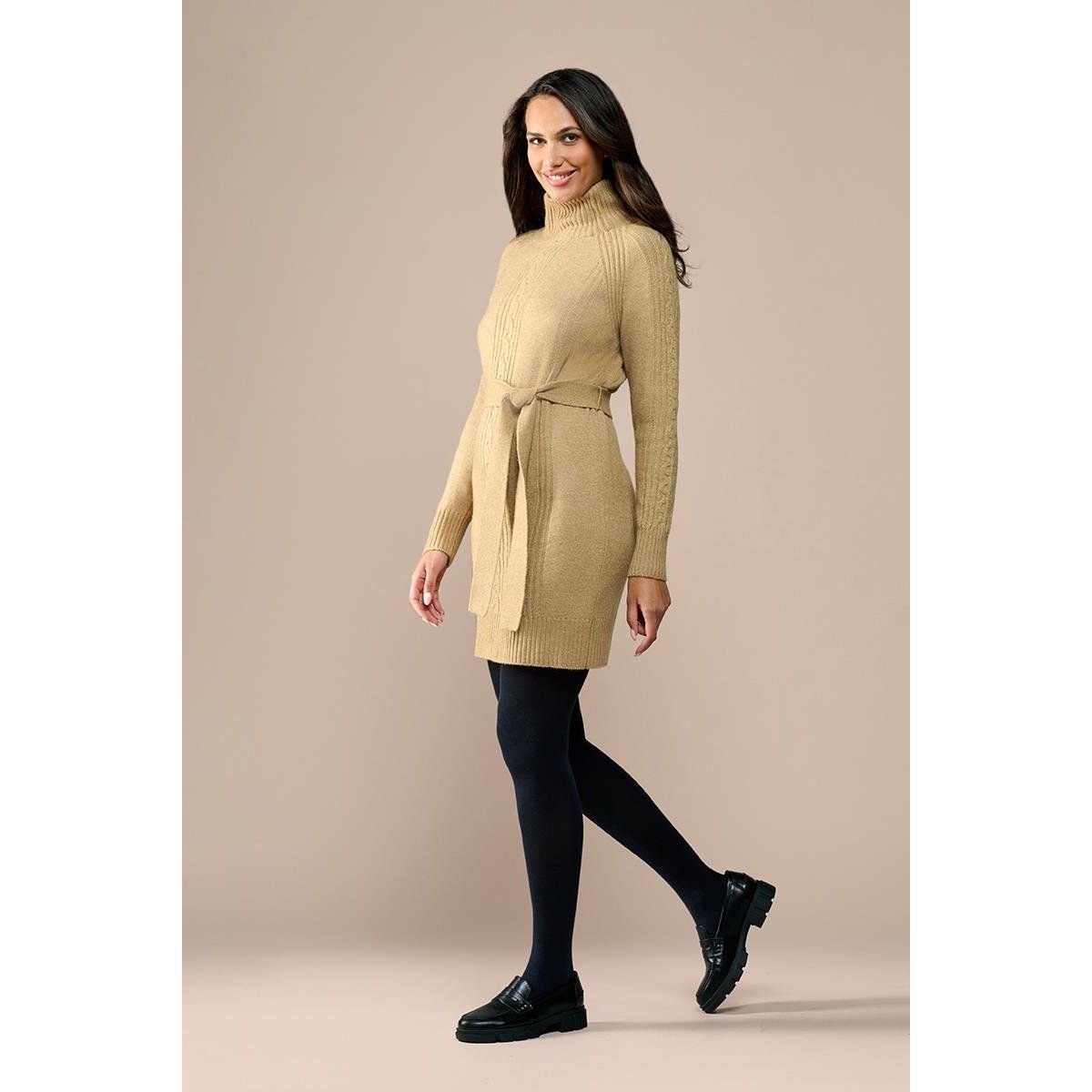 Zopfmuster-Rollkragen-Tunika-Kleid