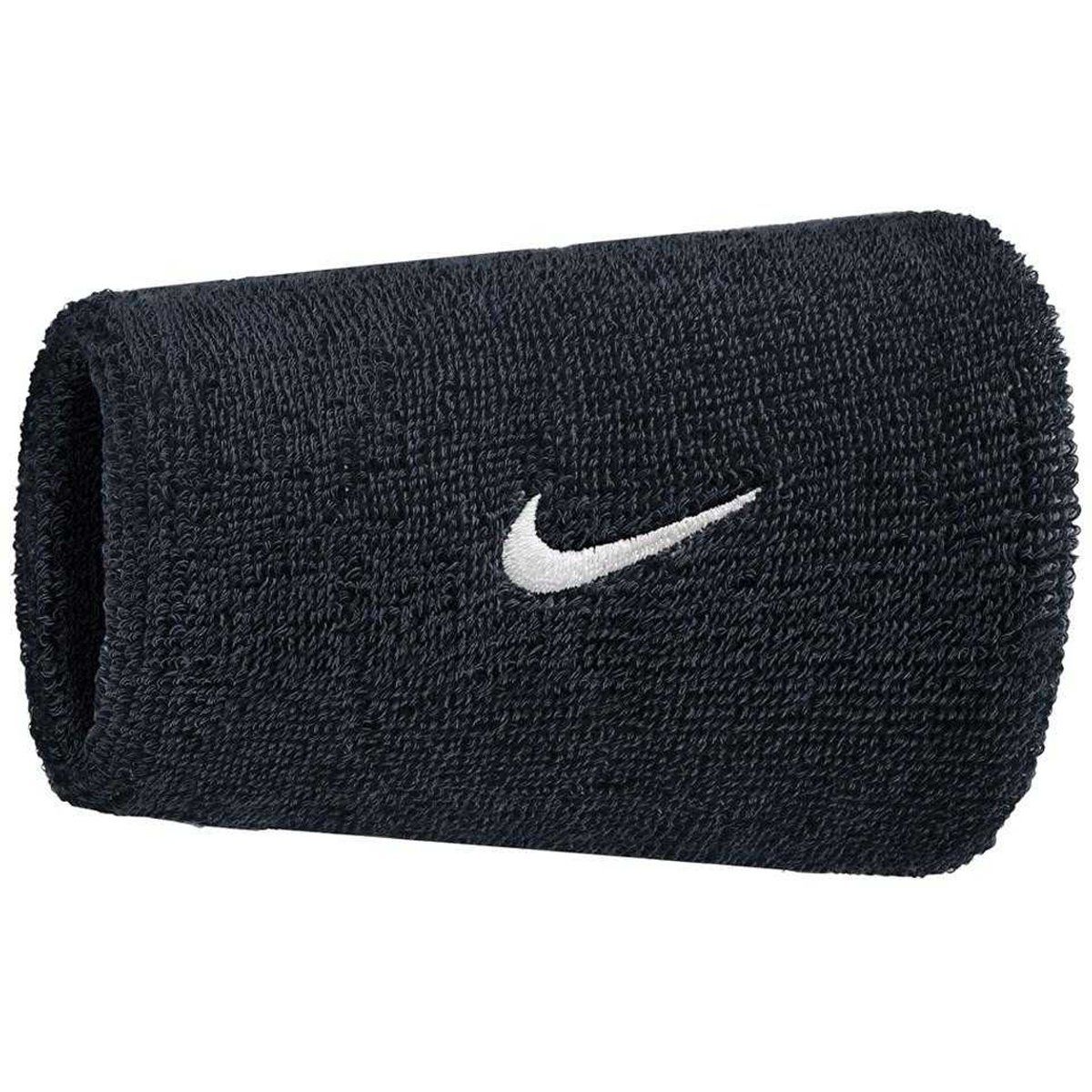 Nike - "Classic" Schweißband, Doppelbreit, Swoosh (Schwarz/Weiß)