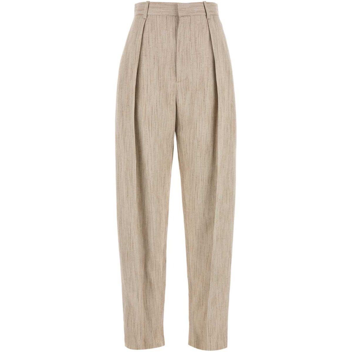 Hochtaillierte, plissierte, konische Hosen