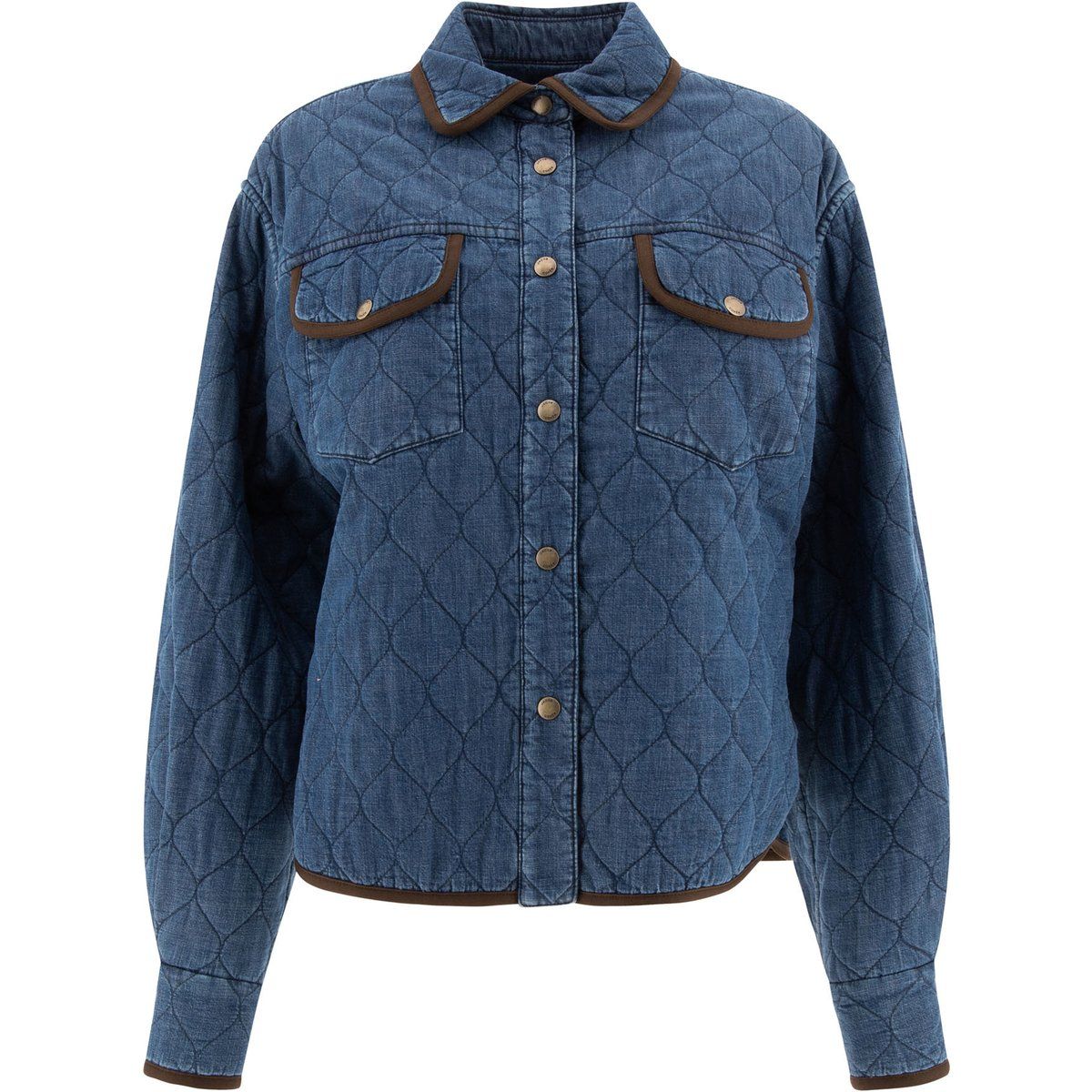Gestepptes Jeans-Overshirt mit Kontrastbesatz