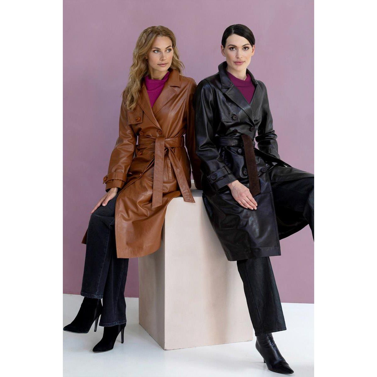 Klassischer Ledermantel Trenchcoat