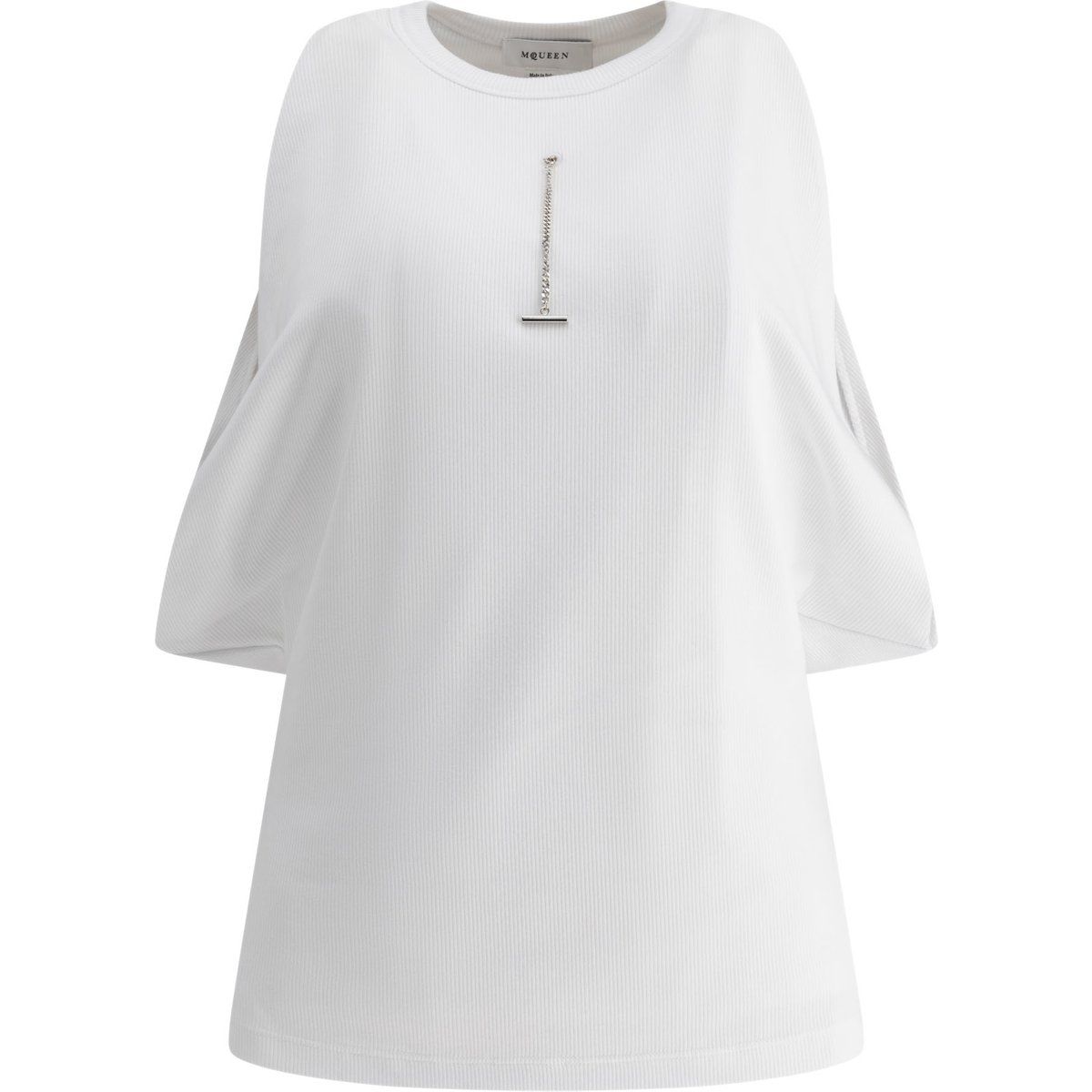 Geripptes Strick-T-Shirt mit Kettendetail
