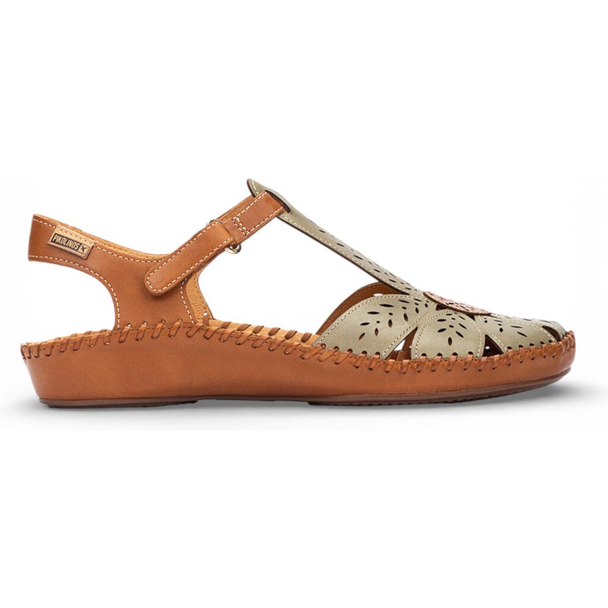Leder-T-Riemen-Sandalen mit Ausschnitten