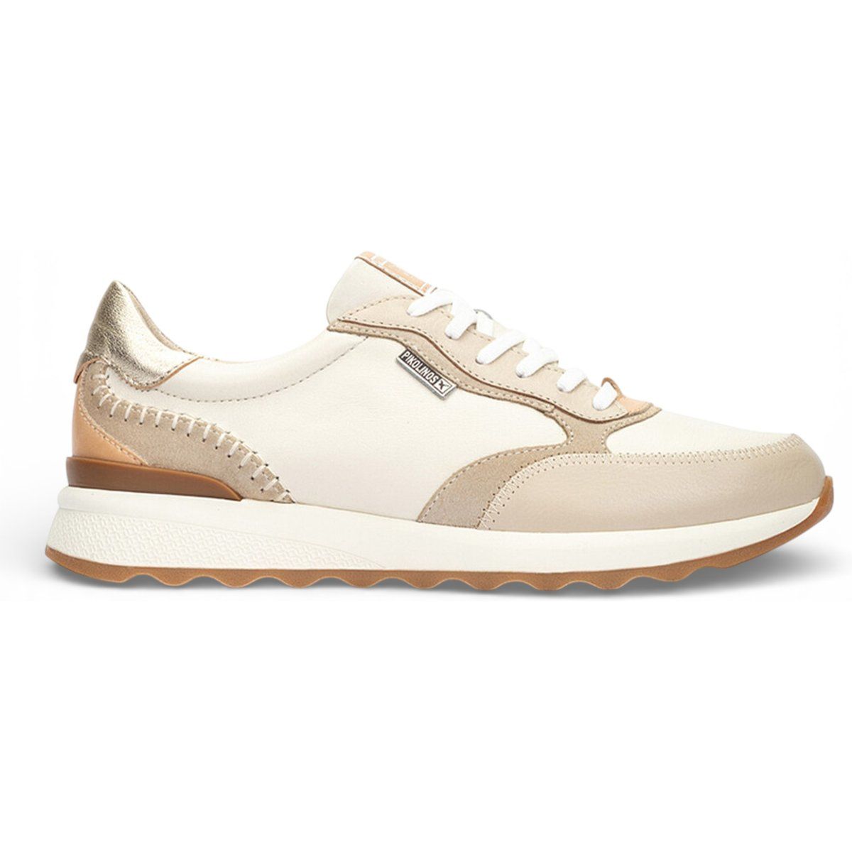 Beige Schnür-Sneaker aus Leder