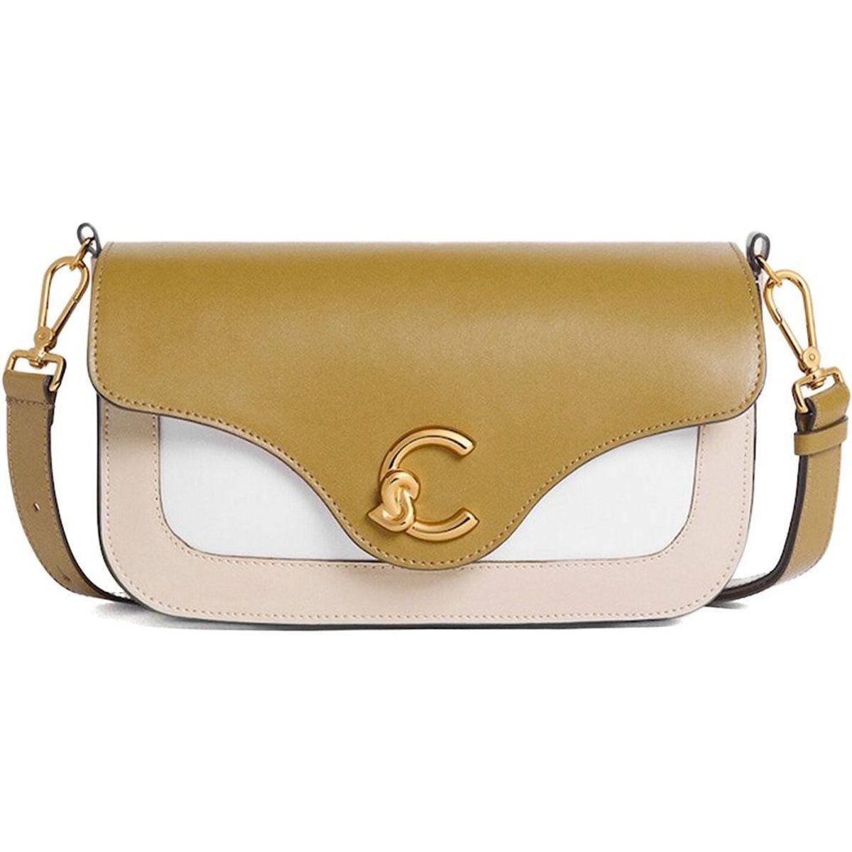 Dreifarbige Schultertasche aus Leder mit Klappe