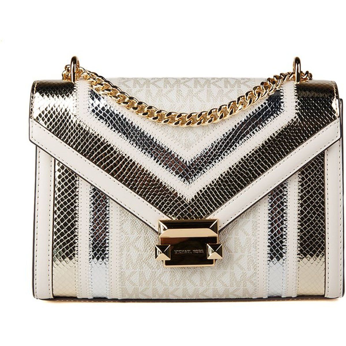 Schultertasche mit Metallic-Besatz