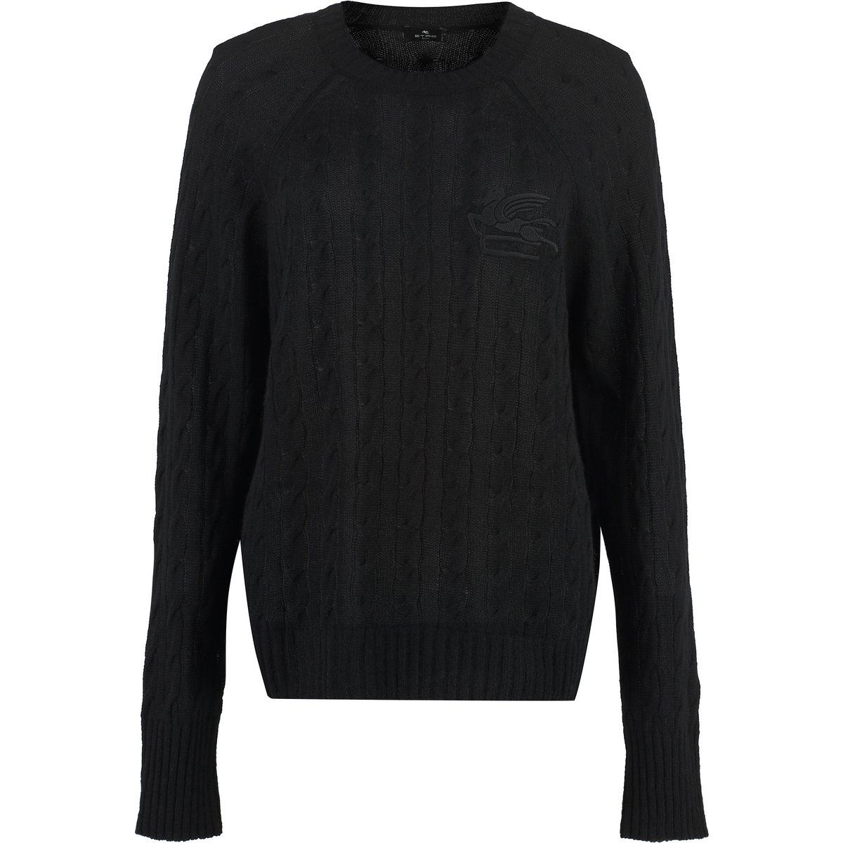 Schwarzer Zopfstrick-Kaschmirpullover