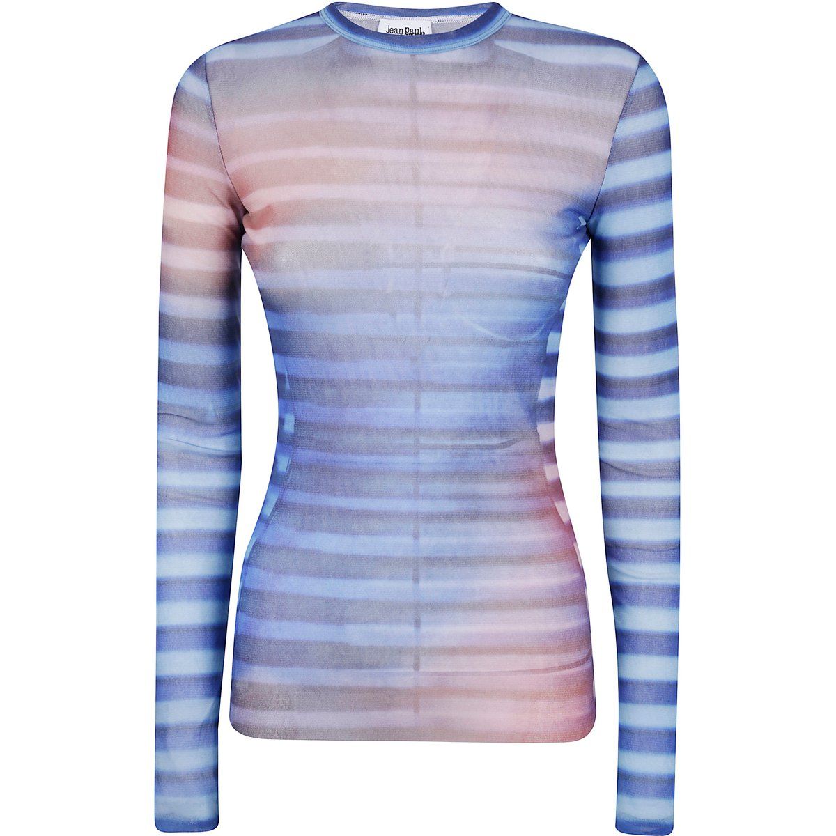 Gestreiftes, transparentes Mesh-Langarmtop