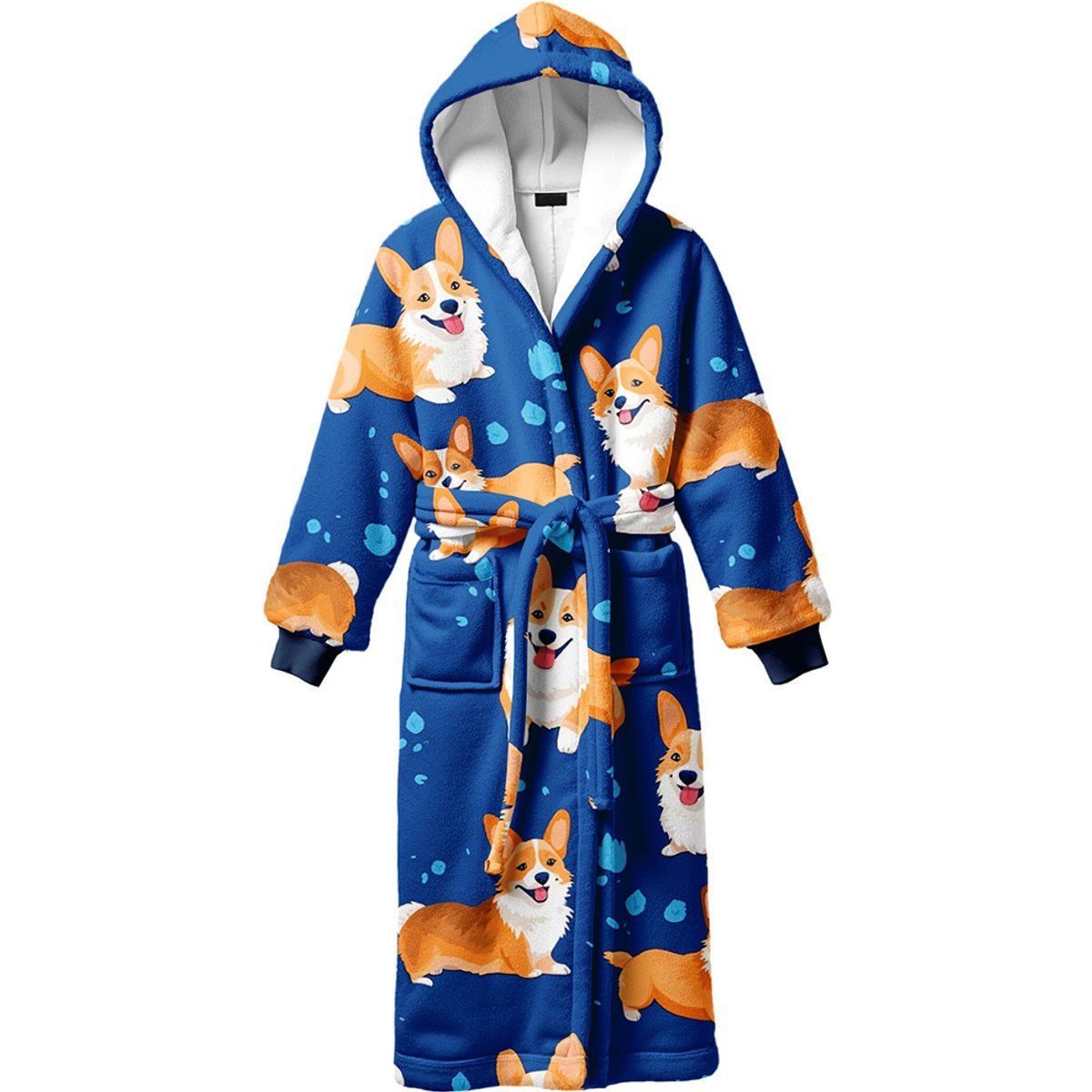 Corgi Print Sherpa Bademantel mit Kapuze