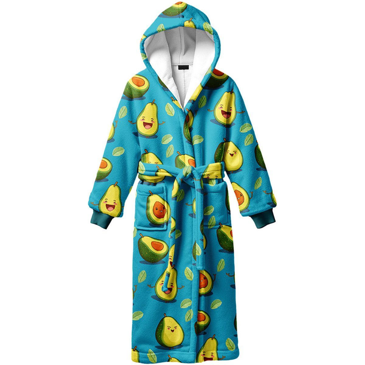 Sherpa-Bademantel mit Avocado-Print und Kapuze