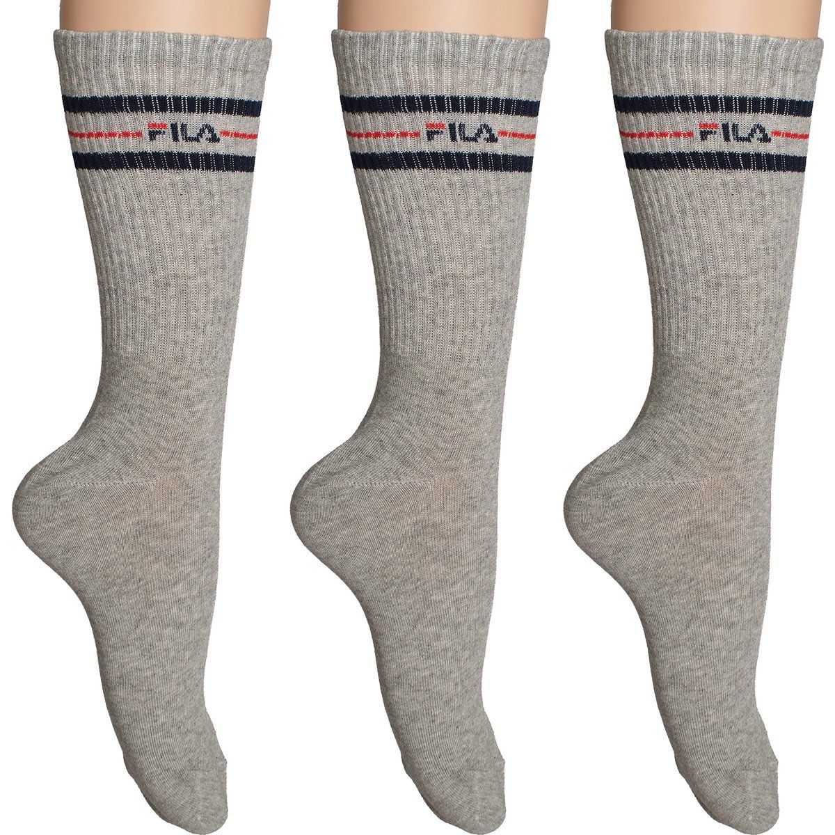 Unisex Grau Gestreifte Sportsocken 3er-Pack