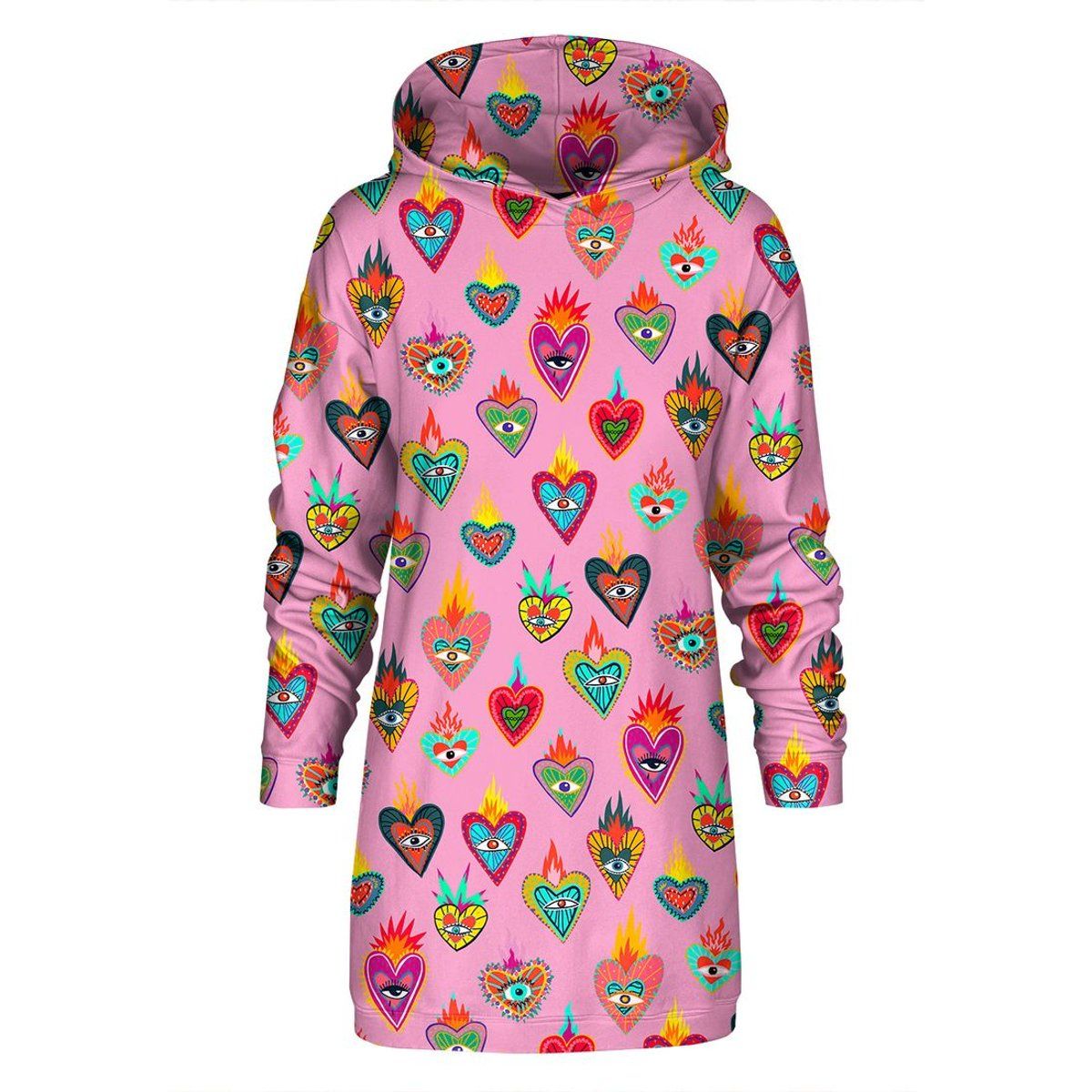 "Pink Mexican Hearts" Oversize Hoodie-Kleid