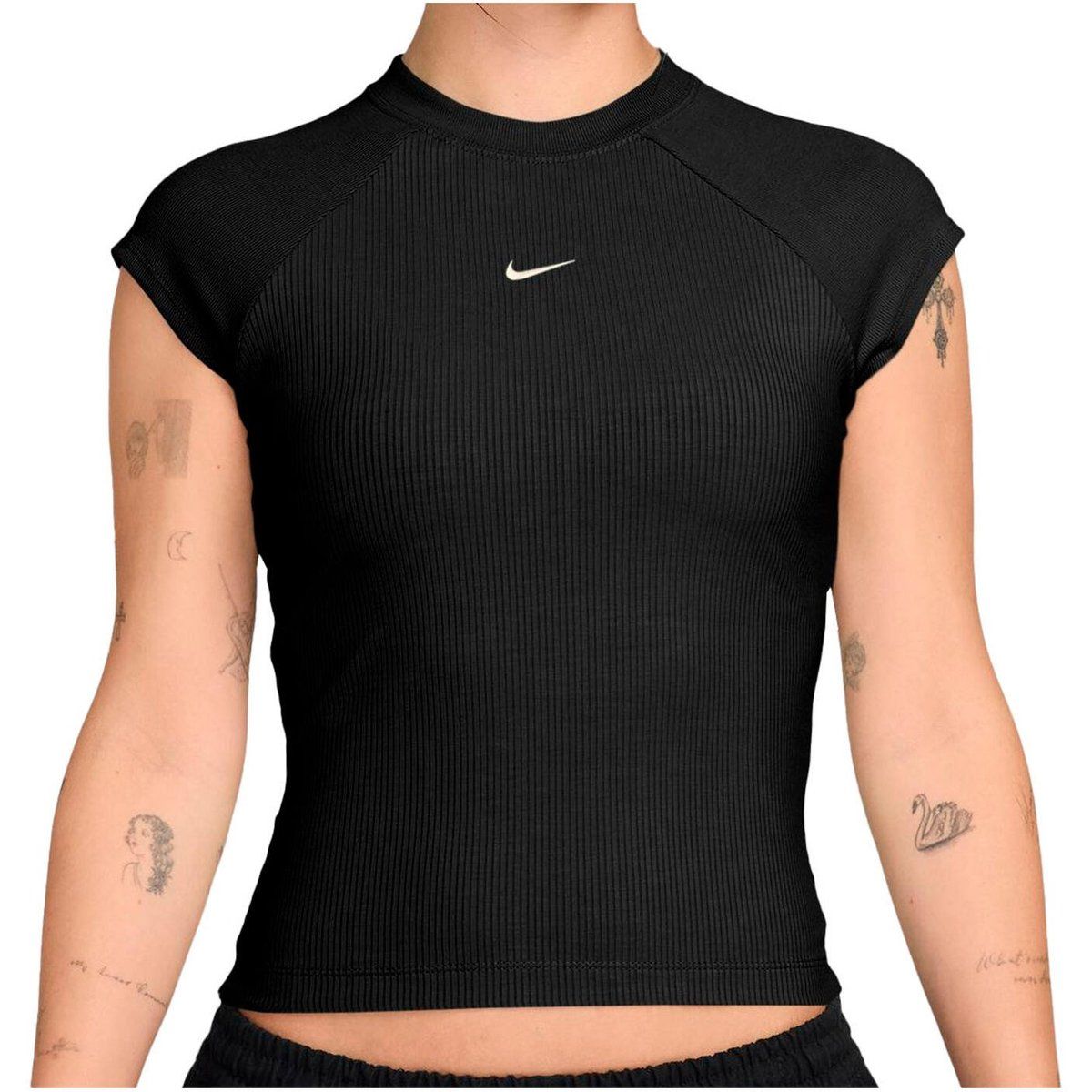 Geripptes, kurzes Strick-T-Shirt