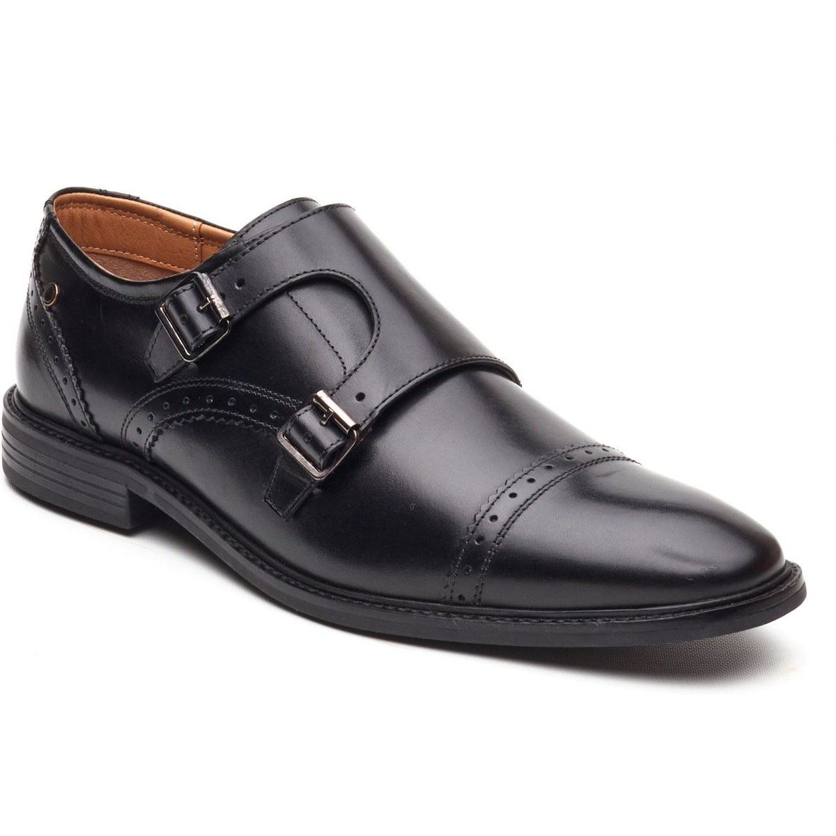 Base London Henley Mönch Leder Herren Schwarz Doppelte Mönch Schuhe