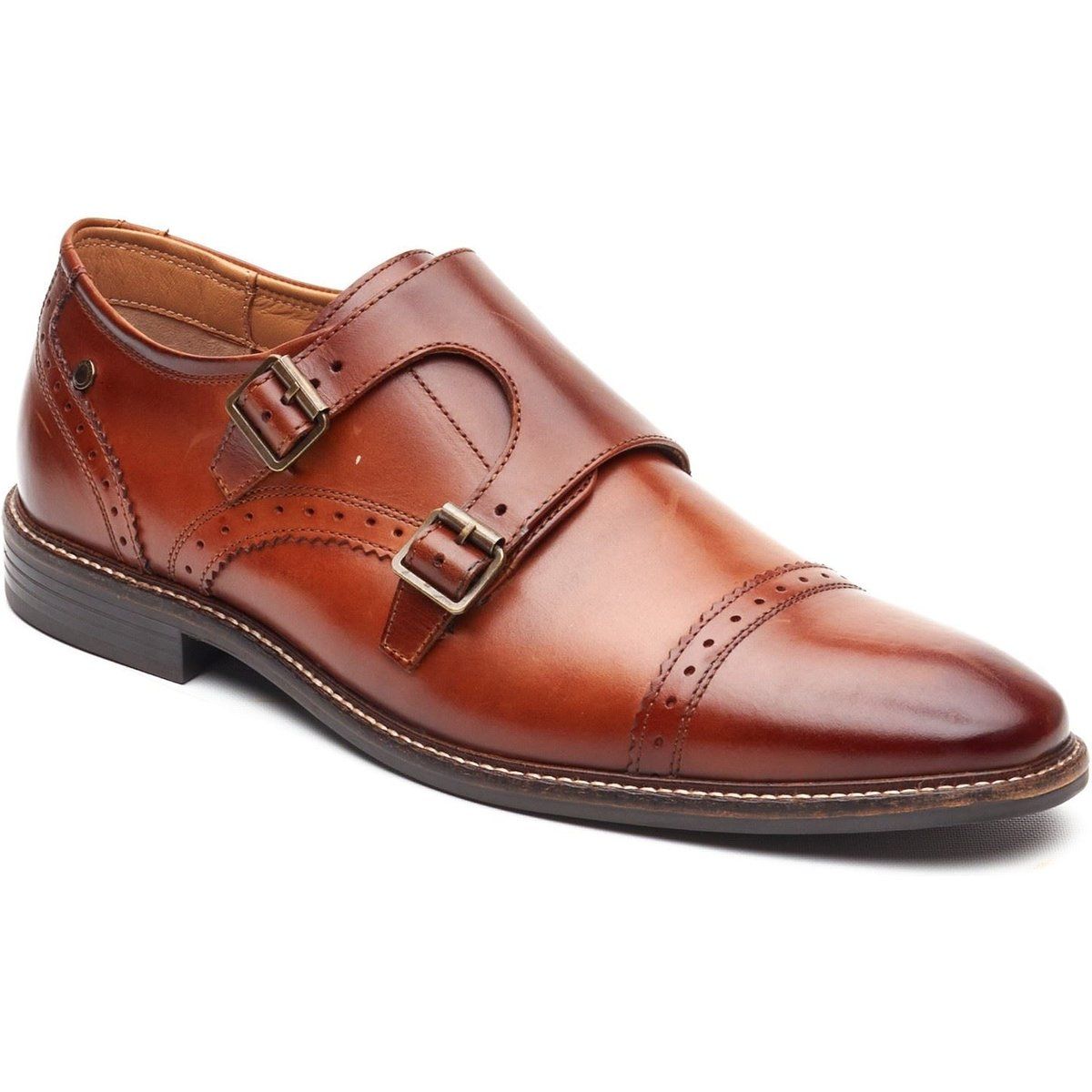 Base London Henley Mönch Leder Herren Schuhe in Burnt Tan mit doppeltem Mönchverschluss
