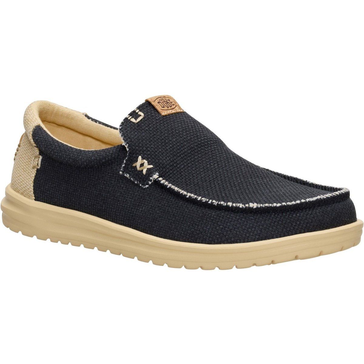HEYDUDE Mikka Geflochtene Textil Herren Slipper Schwarz/Boulder Tan