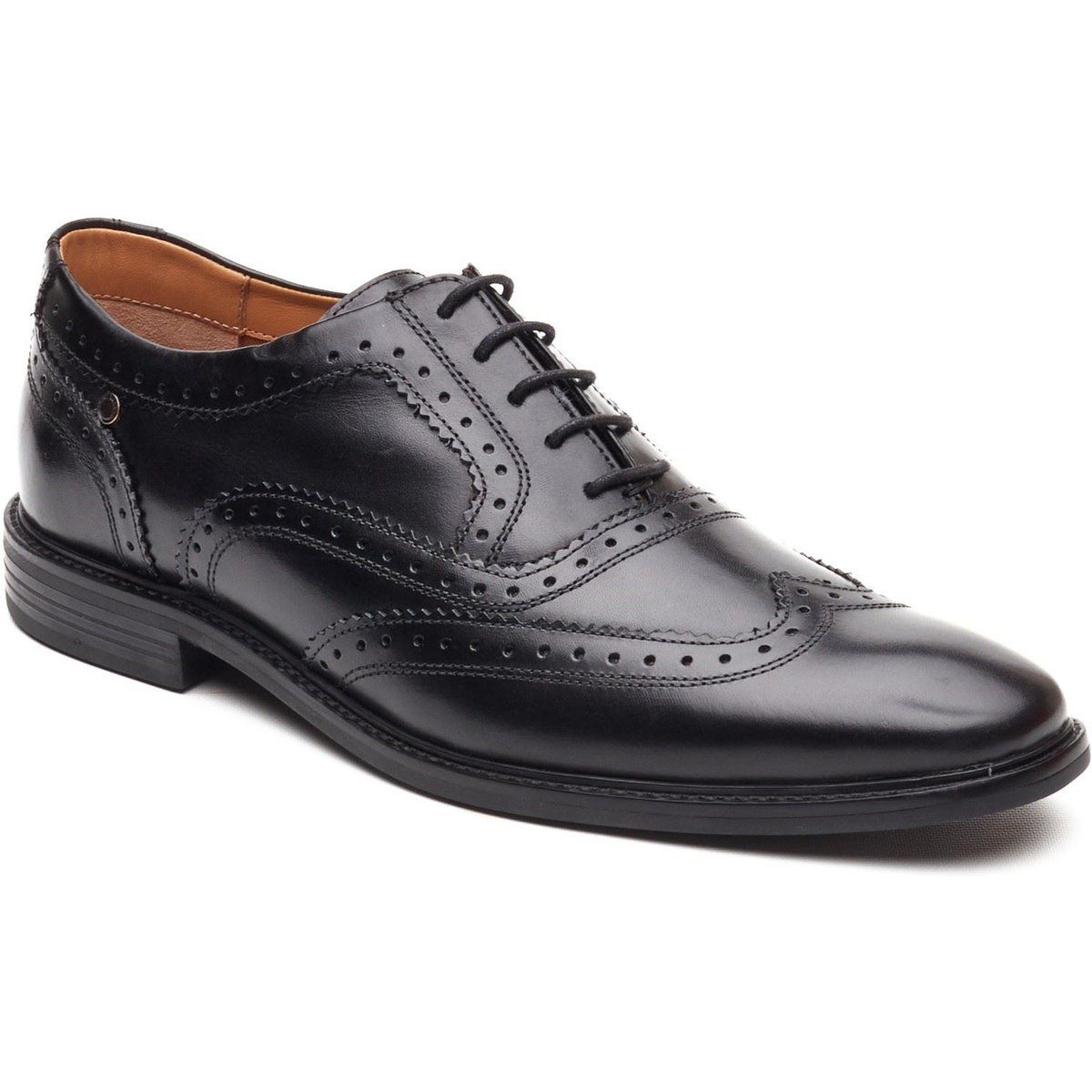 Base London Clarence Brogue Leder Herren Schwarz Brogues Schuhe