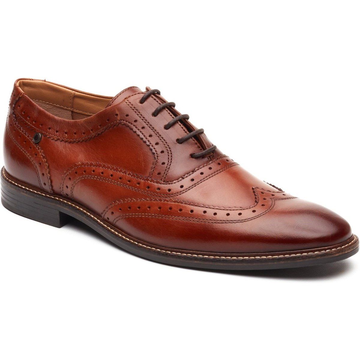 Base London Clarence Brogue Leder Herren Schnürschuhe in verbrannten Tan