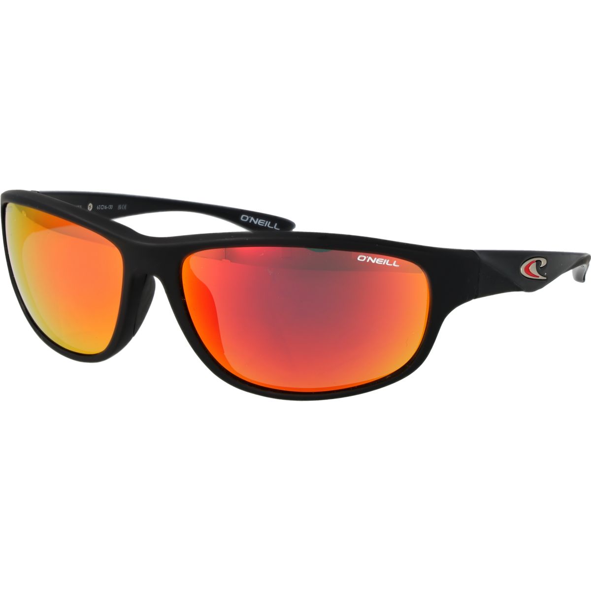 Sportliche schwarze Sonnenbrille mit roten Spiegelgläsern