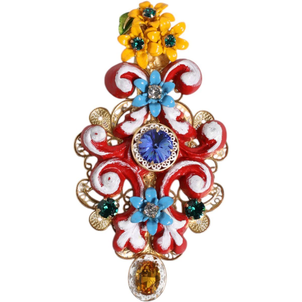 Prunkvolle Emaille-Blumen-Kristallbrosche