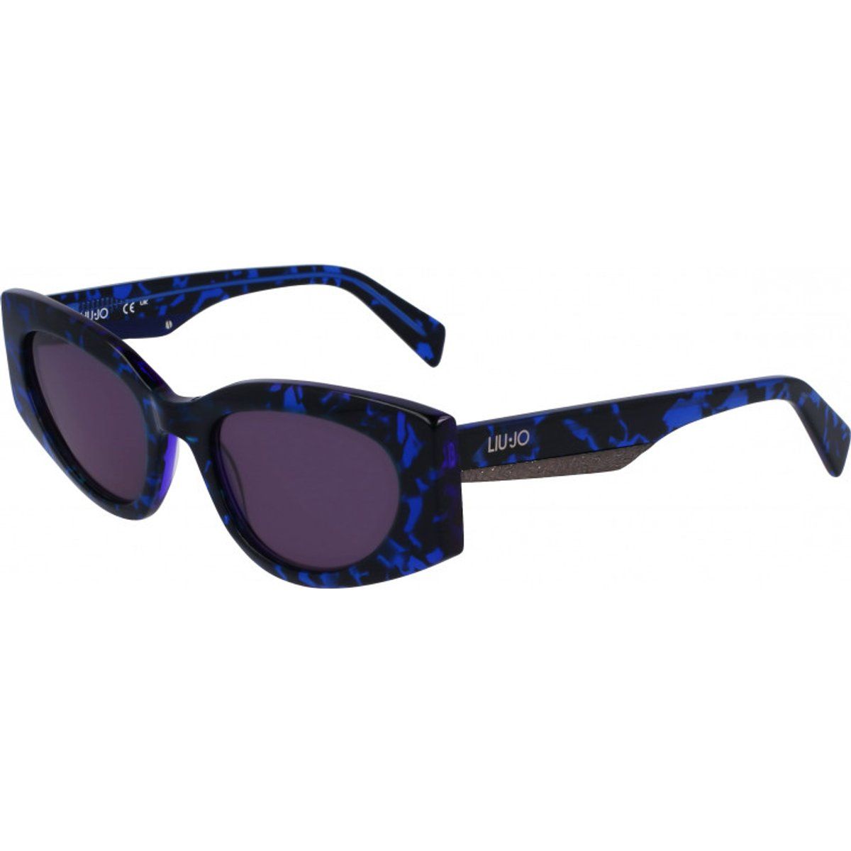 Extravagante Sonnenbrille mit blauem Muster