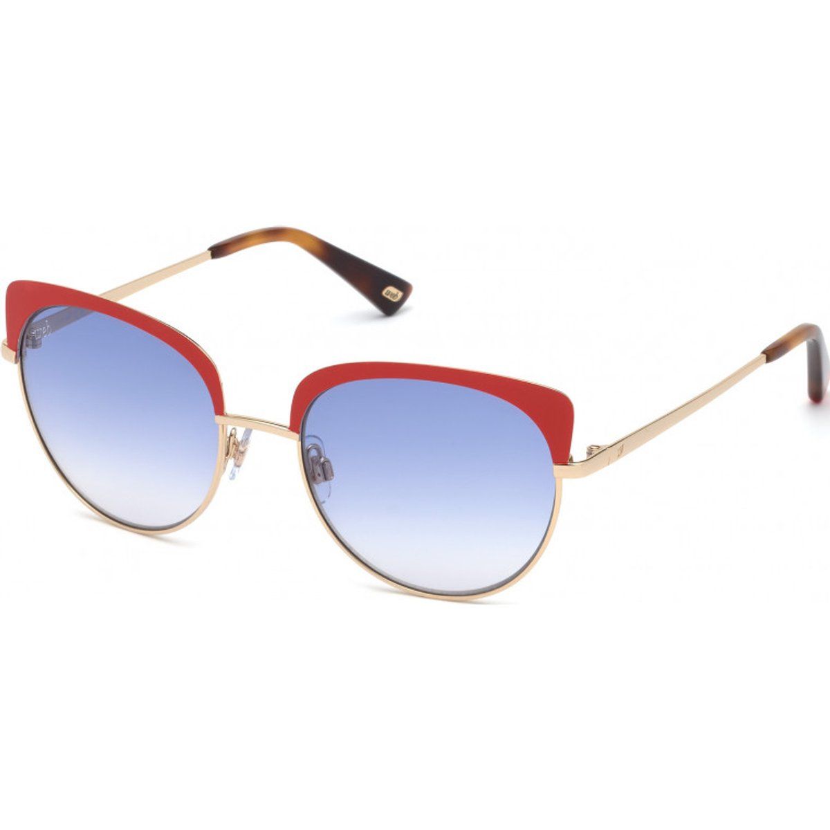 Rote Cat-Eye-Sonnenbrille mit blauen Gläsern