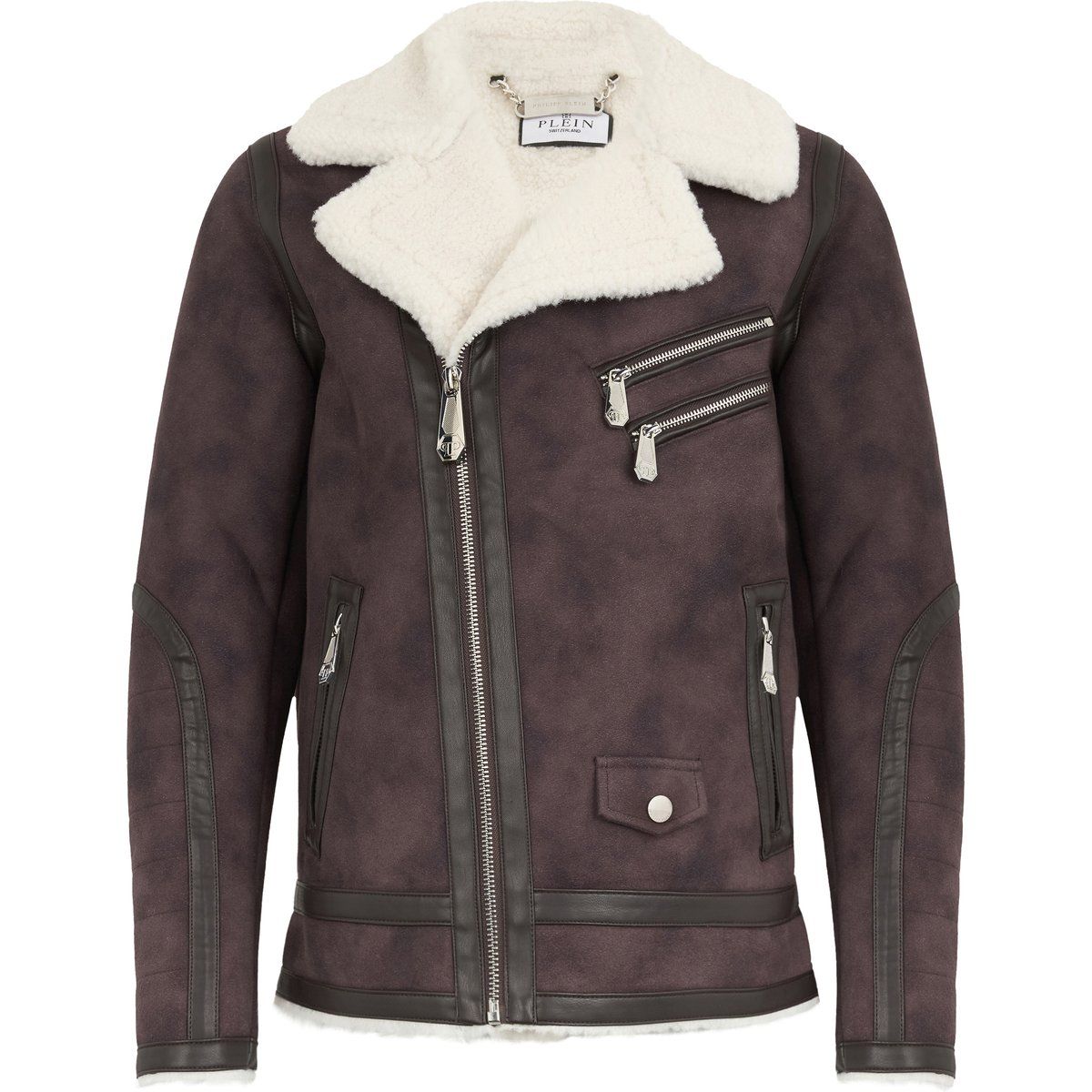 Wildleder-Bikerjacke mit Shearling-Futter