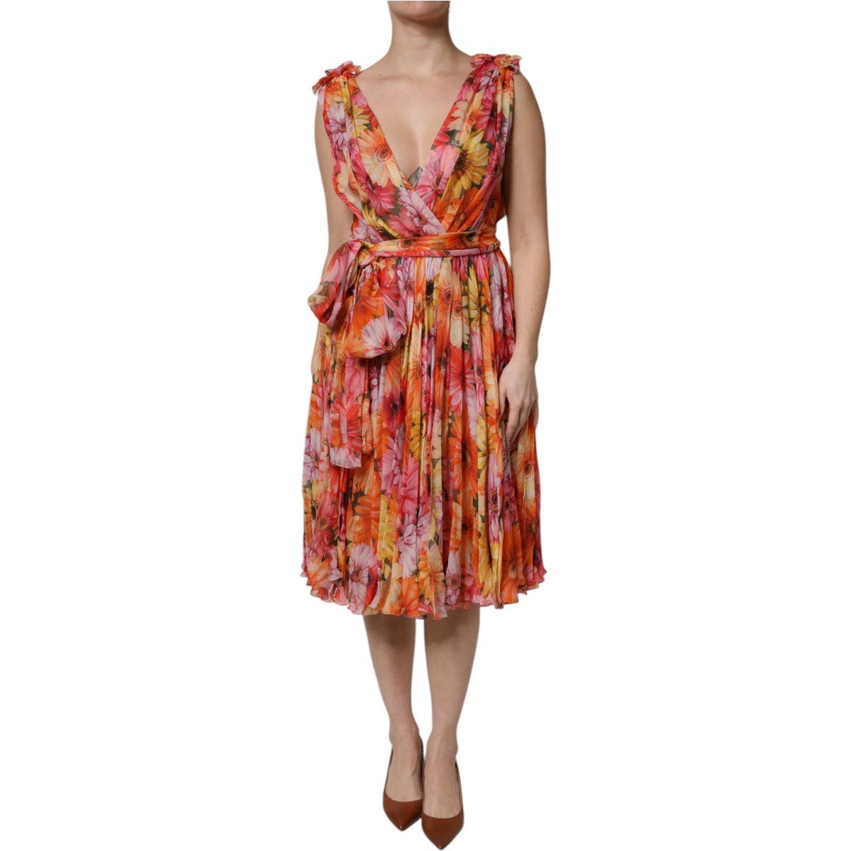 Blumenmuster Falten Midi Kleid