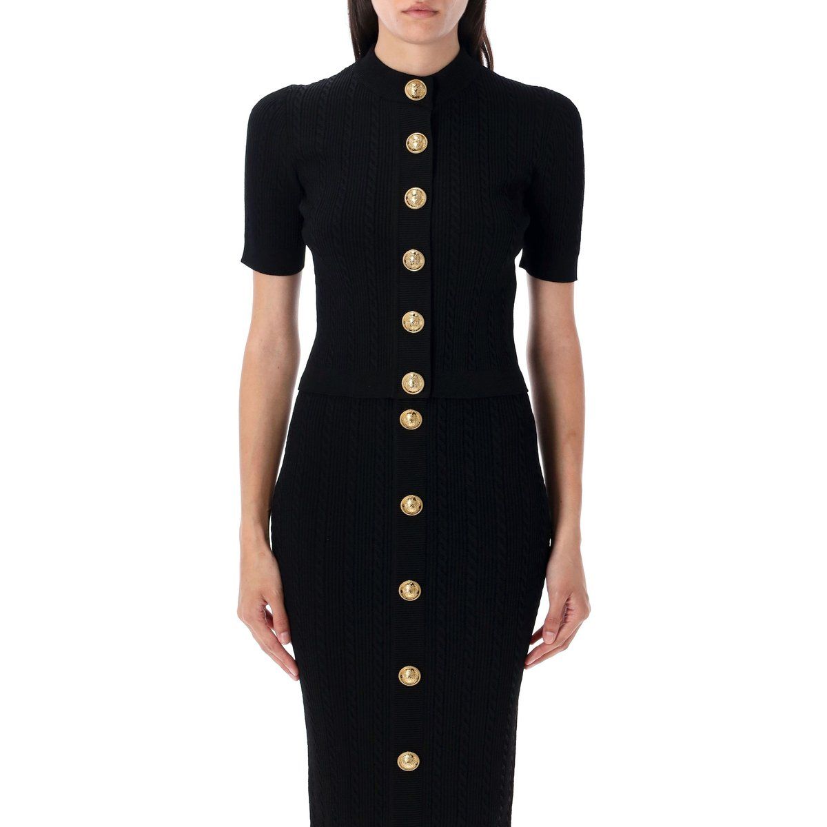 Schwarzes Zopfmuster-Midikleid