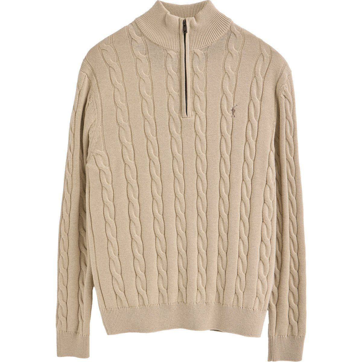 Herren Beige Zopfmuster Half-Zip Pullover