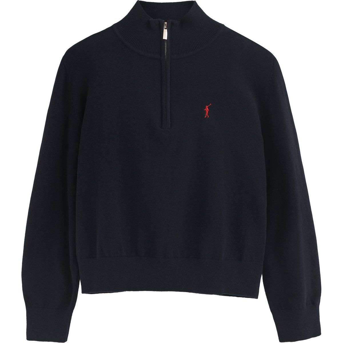 Marineblauer Pullover aus Wollmischung mit halbem Reißverschluss