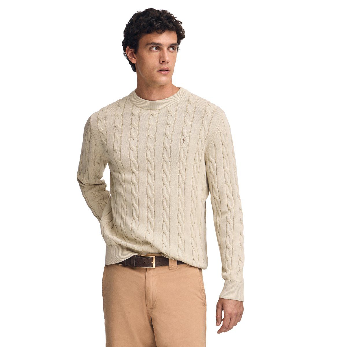 Zopfmuster Strickpullover mit Rundhalsausschnitt