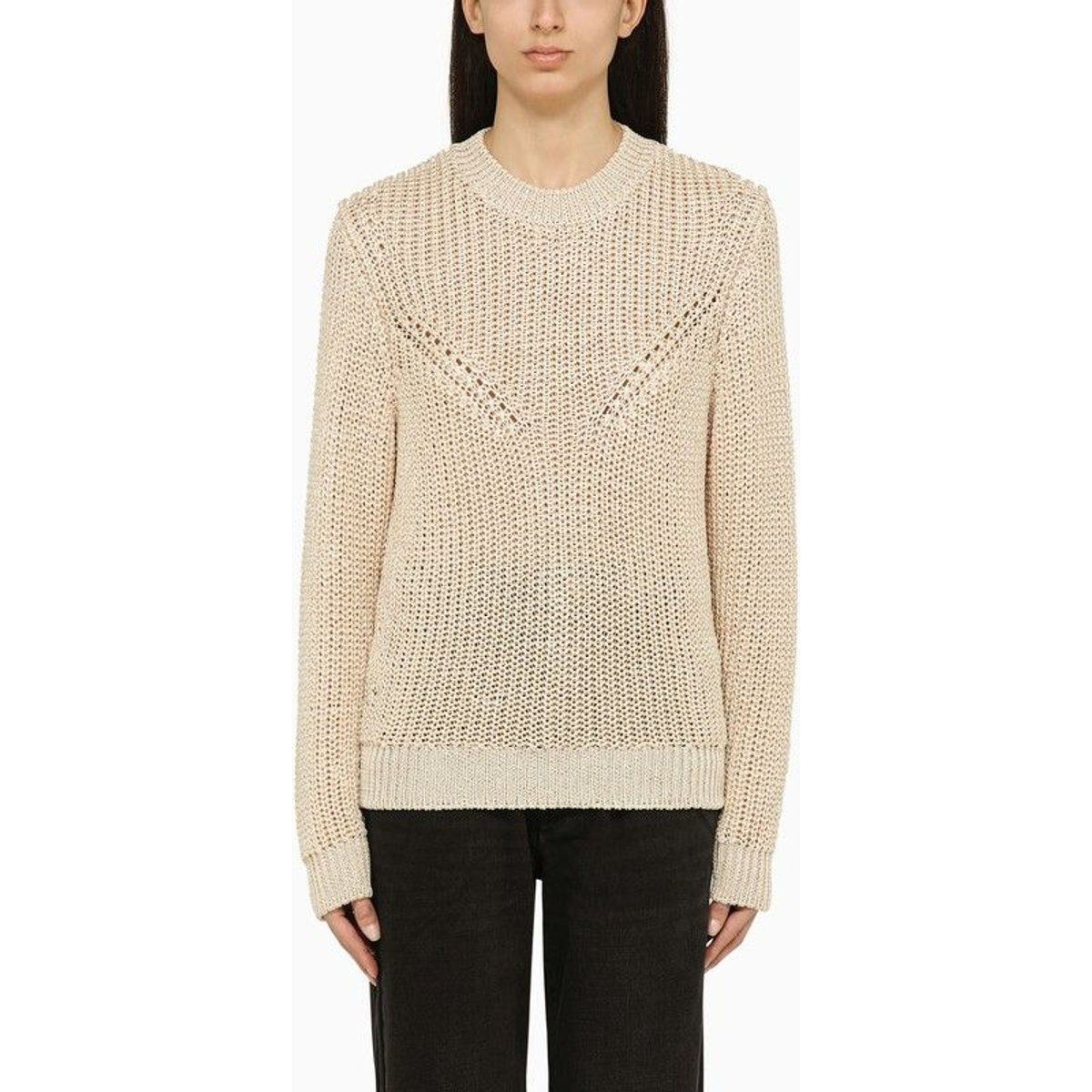 Ecru Strickpullover mit Rippenmuster