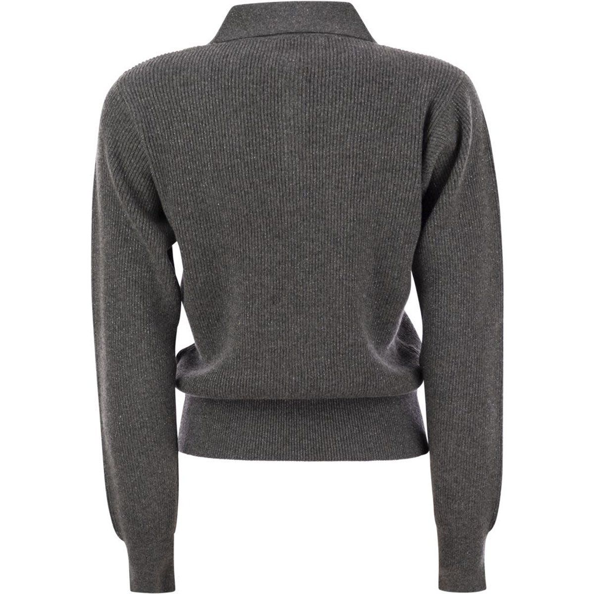 Rippstrickpullover mit Polokragen